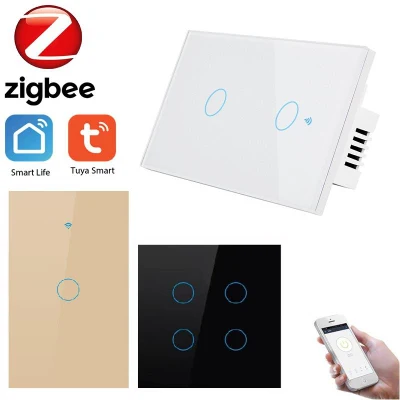 Tuya 터치스크린 똑똑한 전등 스위치 2 갱 Zigbee 토글 전등 스위치